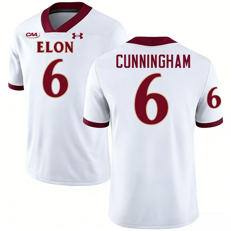 Elon Phoenix #6 Asher Cunningham College Football Jerseys,Uniforms-White